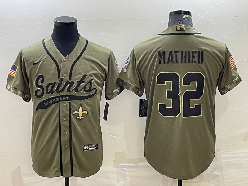 Men New Orleans Saints 32 Mathieu salute green 2022 Nike Co branded NFL Jerseys